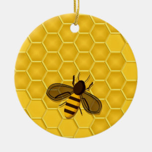 Golden Honeycomb Ornament with Honeybees