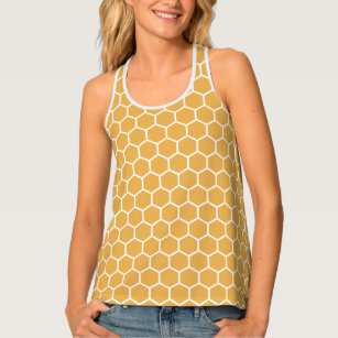 Golden Honeycomb Pattern Bee Laurel Logo Singlet