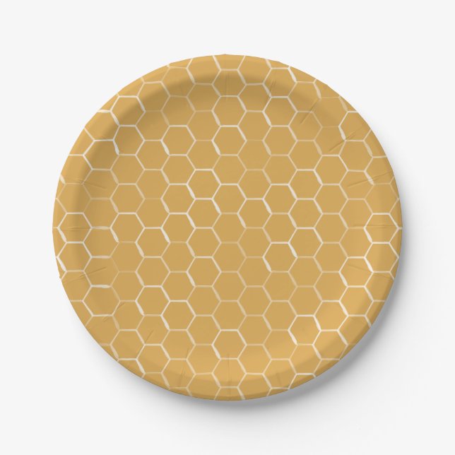 Golden Honeycomb Pattern Paper Plate (Front)
