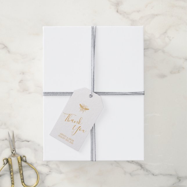Golden Honeycomb Pattern Wedding Gift Tags (With Twine)