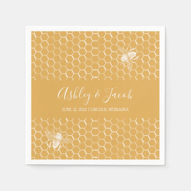 Golden Honeycomb Pattern Wedding Napkin (Front)