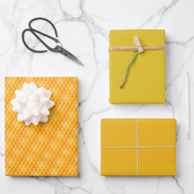 Golden Honeycomb Set of 3 Wrapping Paper Sheet (Front)