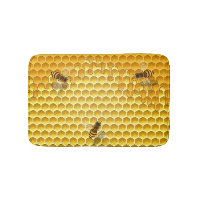 Golden Honeycomb with Beees Customisable Bath Mat (Front)