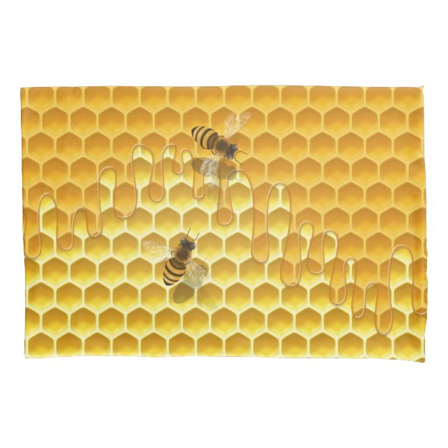 Golden Honeycomb with Bees Customisable Pillowcase (Front-Left)