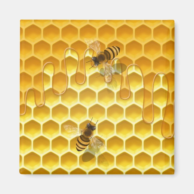 Golden Honeycomb with Bees Customisable Small Magnet (Front)