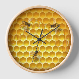 Golden Honeycomb with Honeybees Clock