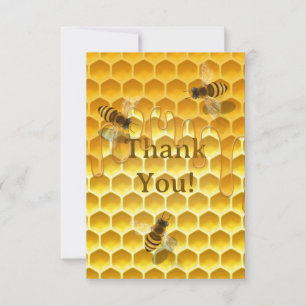 Golden Honeycomb with Honeybees Custom Thank You Card