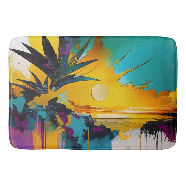 Golden Horizon – Abstract Tropical Sunset Bath Mat (Front)