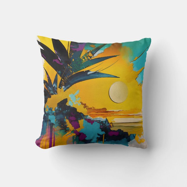 Golden Horizon – Abstract Tropical Sunset Cushion (Front)