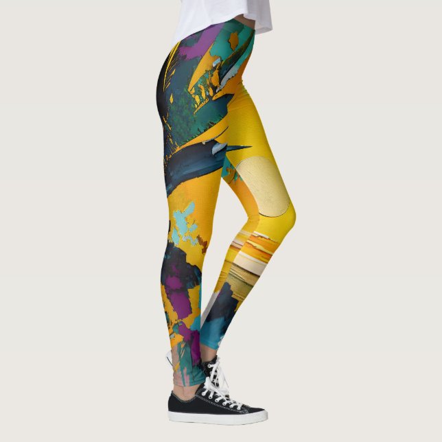 Golden Horizon – Abstract Tropical Sunset Leggings (Right)