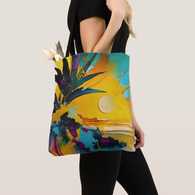 Golden Horizon – Abstract Tropical Sunset Tote Bag (Close Up)