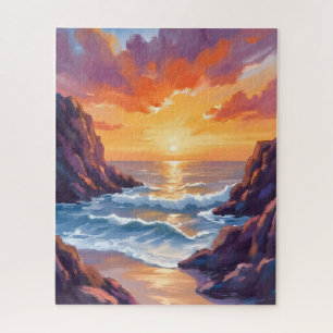 Golden Horizon Ocean Sunset Watercolor Jigsaw Puzzle