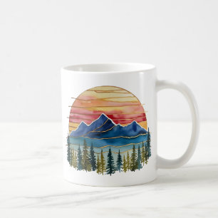 Golden Horizon Watercolor Mountain Sunset Outdoor Coffee Mug