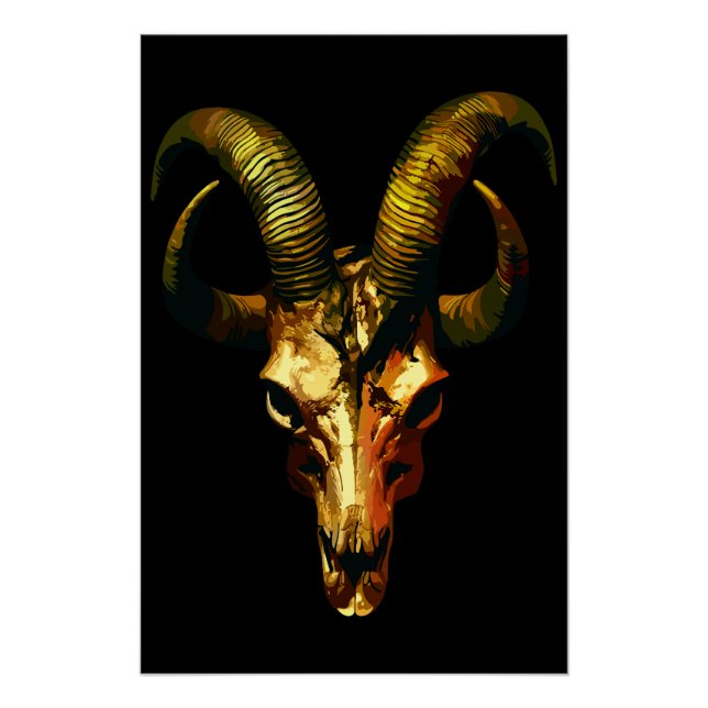 Golden Horned Skull - Dark Art Poster (Front)