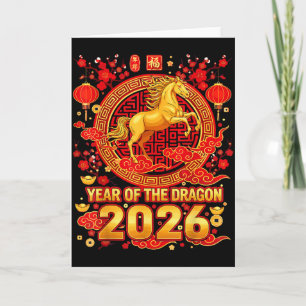 Golden Horse Chinese New Year 2026 Dragon Zodiac W Card