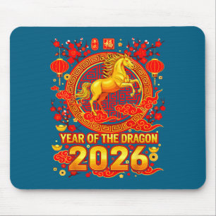 Golden Horse Chinese New Year 2026 Dragon Zodiac W Mouse Pad