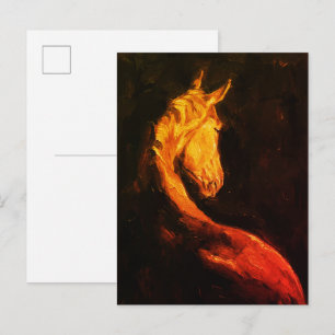 Golden Horse Oil Painting – Dark Expressive Animal Postcard