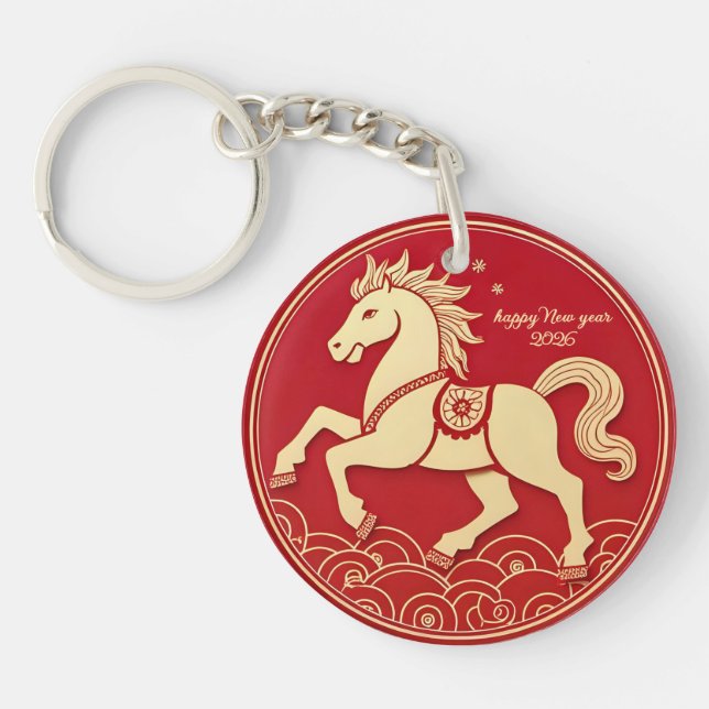 Golden Horse Red Chinese New Year 2026  Key Ring (Front)