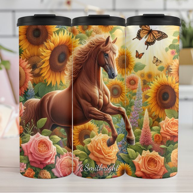 Golden Horse Sunflower Rose Field Thermal Tumbler (Creator Uploaded)