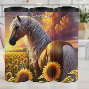 Golden Horse Sunflower Sunset Field Thermal Tumbler