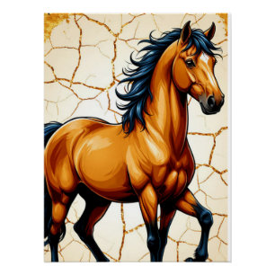 Golden Horse With Flowing Black Mane Poster