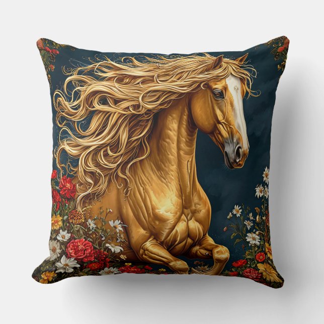 Golden Horse with Flowing Mane Cushion (Front)