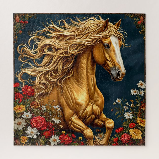 Golden Horse with Flowing Mane Jigsaw Puzzle (Vertical)