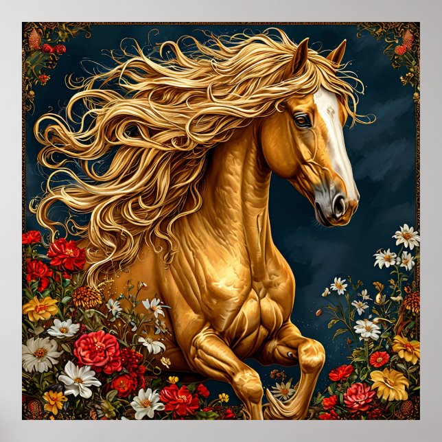 Golden Horse with Flowing Mane Poster (Front)