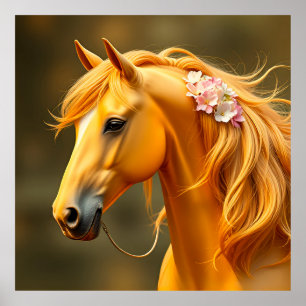Golden Horse with Flowing Mane Poster