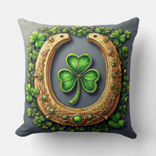 Golden Horseshoe and Lucky Clover Cushion