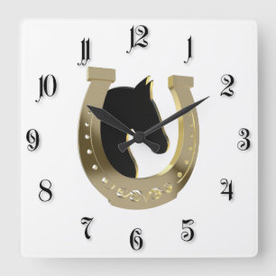 Golden horseshoe square wall clock