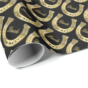 Golden horseshoe wrapping paper