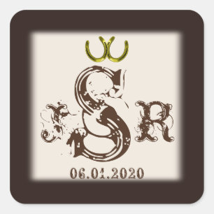Golden Horseshoes on Brown Monogram Sticker