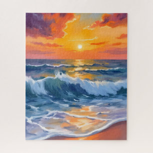 Golden Hour Beach Sunset Coastal Jigsaw Puzzle