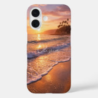 Golden Hour Beach Waves Photo Monogram iPhone Case