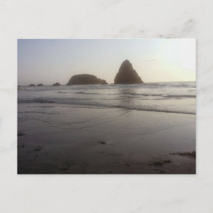 Golden Hour Beach with Sea Stacks Peaceful View Postcard