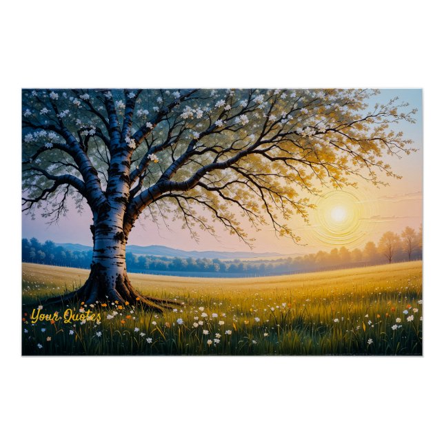 Golden Hour Birch Tree Meadow Poster (Front)