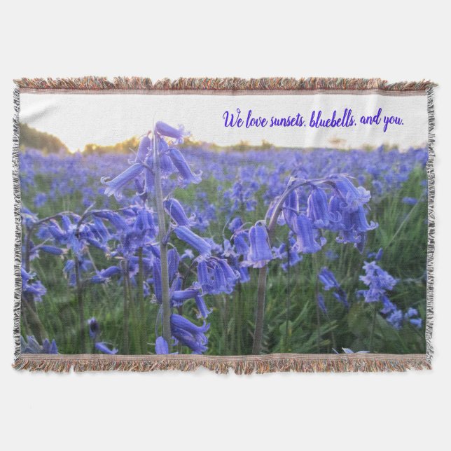 Golden Hour Bluebells - Personalized Mother's Day Throw Blanket (Front)
