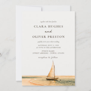 Golden Hour Caribbean Coastal Sailboat Wedding Invitation