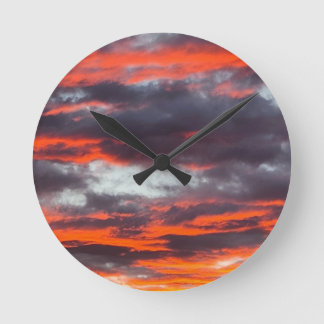 Golden Hour Cloudscape Elegant Sunset Photo Round Clock