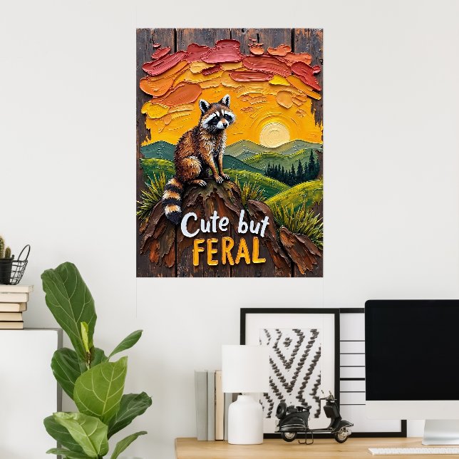 Golden Hour Guardian: Racoon Overlooking Valley Poster (Home Office)