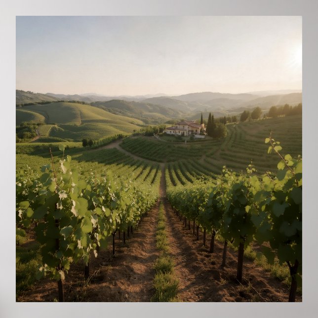 Golden Hour Harvest - Panoramic Tuscany Vineyard Poster (Front)