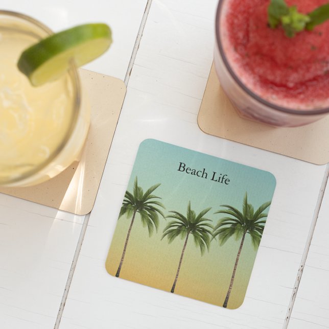 Golden Hour Island Sunset Horizon Party Decor Square Paper Coaster (Creator Uploaded)