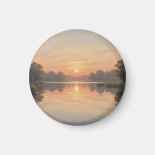 Golden Hour Lake Reflection Impressionist Magnet