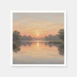 Golden Hour Lake Reflection Impressionist Napkin