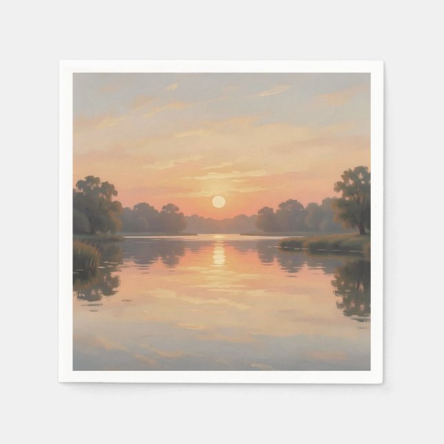 Golden Hour Lake Reflection Impressionist  Napkin (Front)