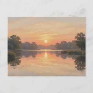 Golden Hour Lake Reflection Impressionist Postcard