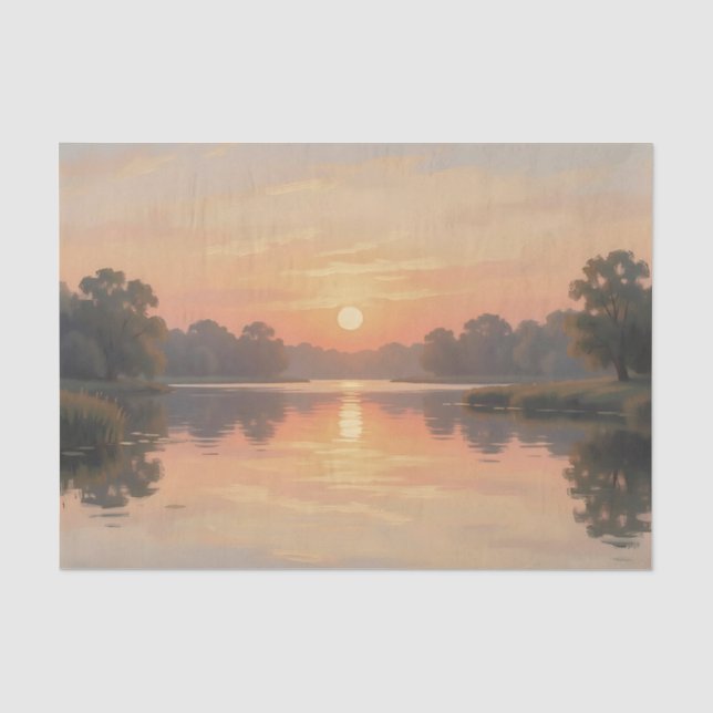 Golden Hour Lake Reflection Impressionist  Tissue Paper (Front)