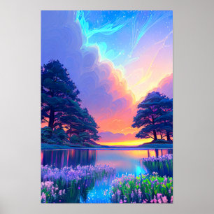 Golden Hour Magic, Peaceful Lake  Poster