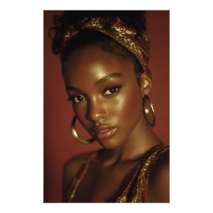 Golden Hour Melanin Beauty Headwrap Portrait Photo Print